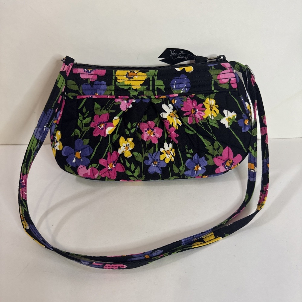 Vera Bradley Black Floral MultiWay Crossbody Shoulder Bag‎ Purse Adjust Strap